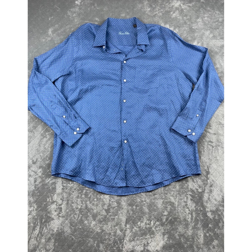 Tasso Elba Mens XXL 100 Linen Woven Navy Blue Dotted Long Sleeve Button Up Shirt